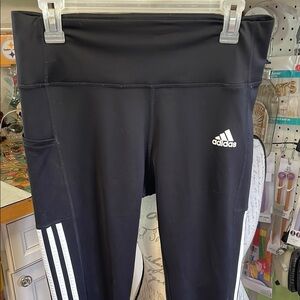 Adidas Black Leggings with Signature Stripes and Elastic Waistband